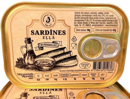 Sardīnes eļļā bez pievienota sāls