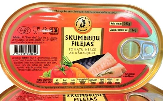 Skumbriju filejas tomātu mērcē ar dārzeņiem 36x190 g