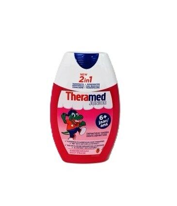 Theramed 2in1 Junior zobu pasta pret kariesu ar zemeņu garšu (no 6+ gadiem)