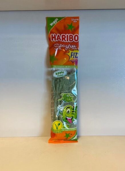 Haribo Spaghetti Fizz mīkstās želejkonfektes spageti ar ābolu garšu - putojošas un skābas