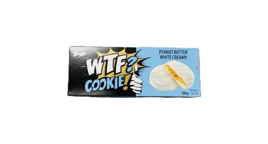 Bergen Cookies cepumi ar zemesriekstu sviesta pildījumu baltā krēmīgā glazūrā