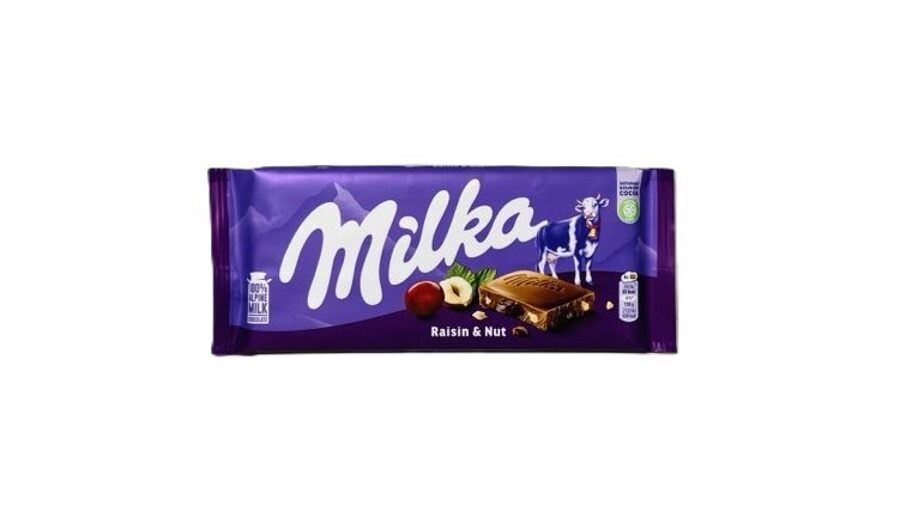 Milka piena šokolāde ar lazdu riekstiem un rozīnēm