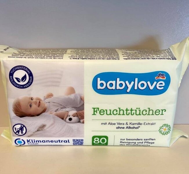 Babylove ķermeņa kopšanas salvetes ar alveju & kumelīšu ekstraktu